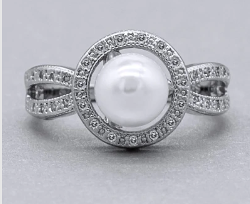 Prsten s perlou a krystalky vel. 8
