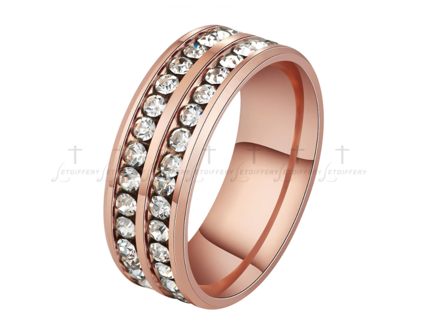 Prsten s krystalky - růžovězlatý vel. 9