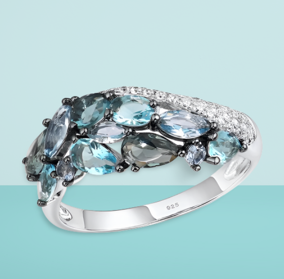 Prsten s krystalky modrý vel. 8