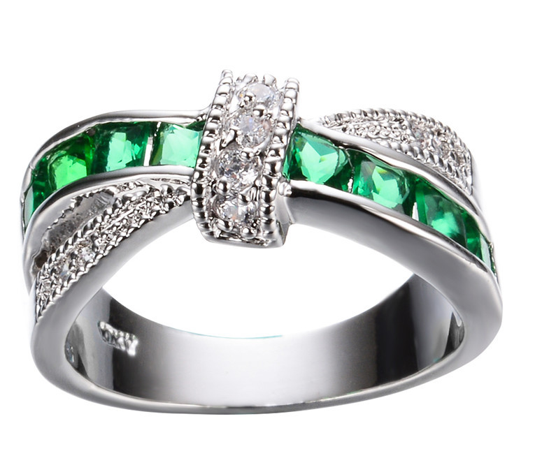 Prsten překřížený  zelený vel. 9