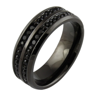 Prsten s kamínky černý nerez ocel vel. 7