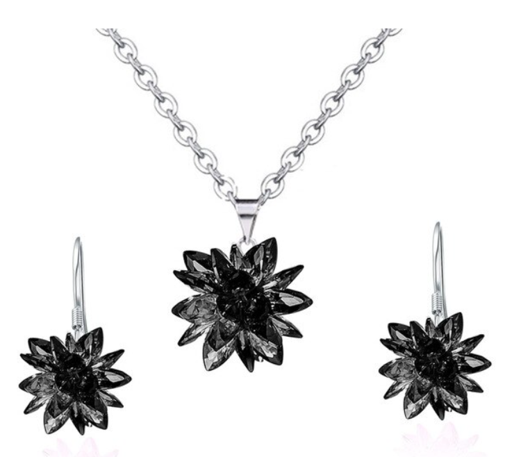 Sada náhrdelník a naušnice ledový květ černá