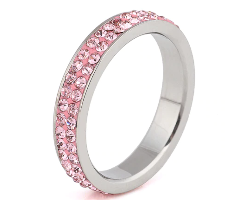 Prsten nerez ocel s krystalky růžový vel. 8