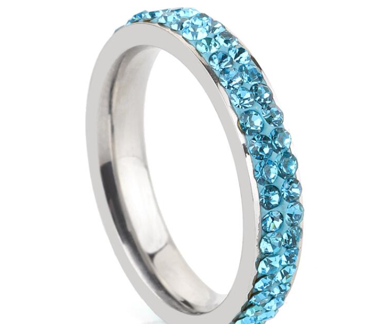 Prsten nerez ocel s krystalky modrý vel. 8