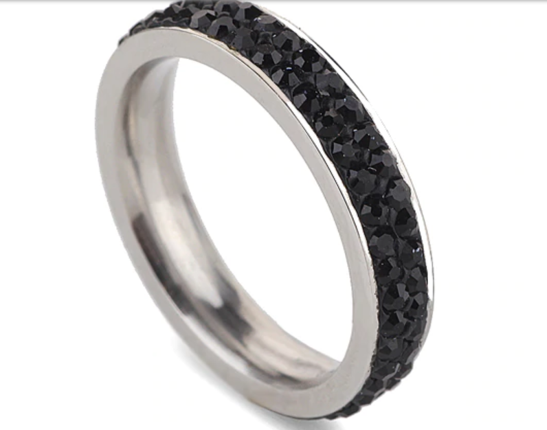 Prsten nerez ocel s krystalky černý vel. 8