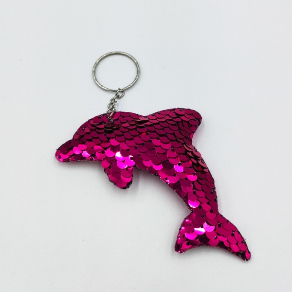 Přívěsek na klíče s flitry delfín - tm. růžový