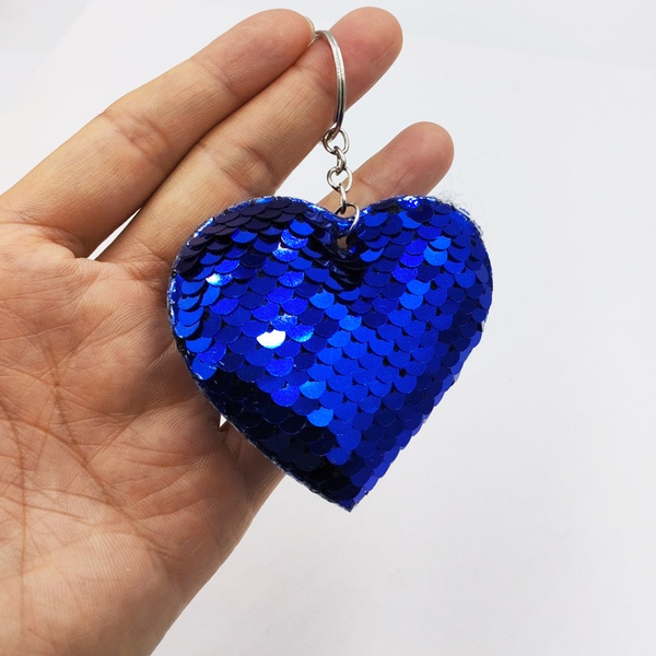 Přívěsek na klíče s flitry srdce - modré