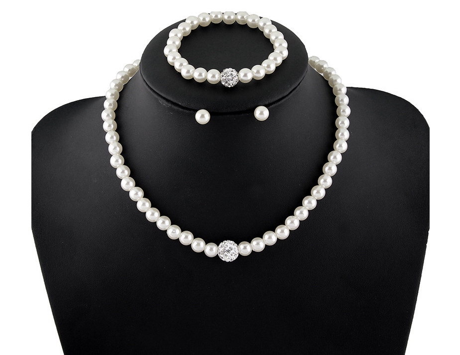 Sada náhrdelník, naušnice a náramek perličky bílé