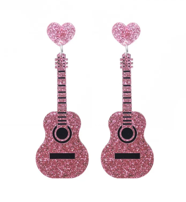 Naušnice kytary - růžové