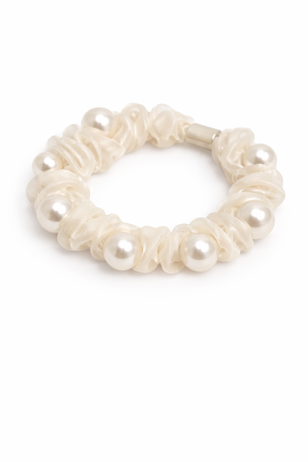Gumička scrunchie s perličkami smetanová