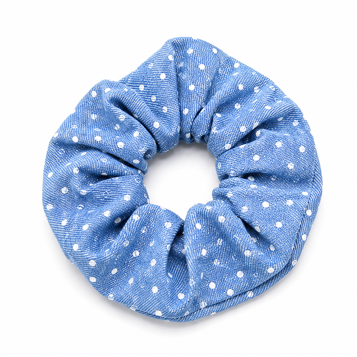 Gumička scrunchie modrá s puntíky