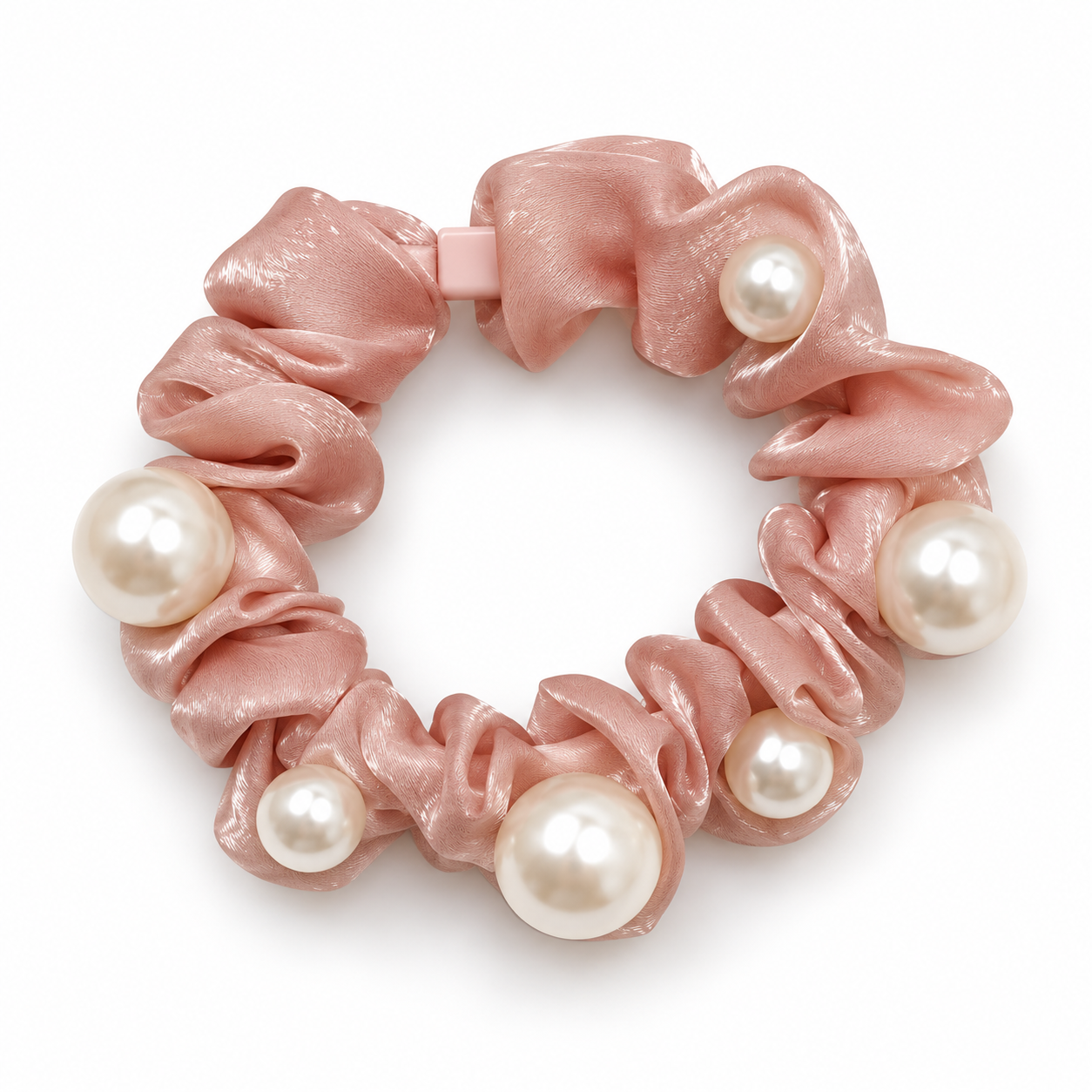 Gumička scrunchie s perličkami - růžová