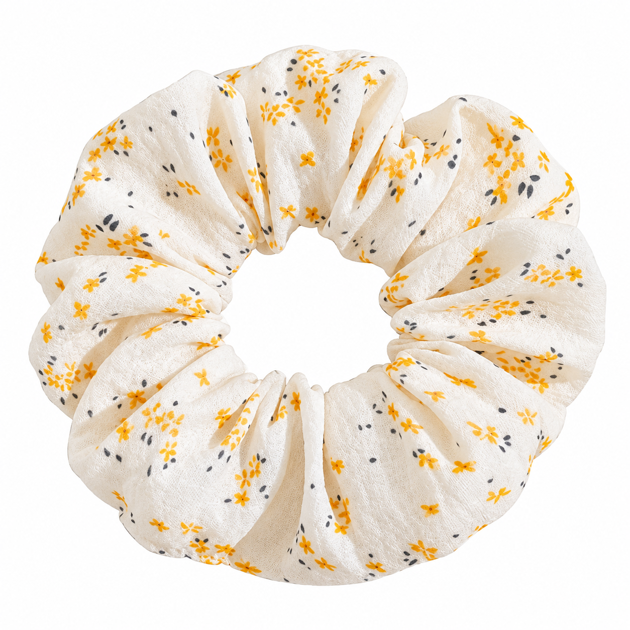 Gumička scrunchie s květinovým vzorem - smetanová