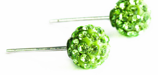 Naušnice kuličky shamballa - zelené