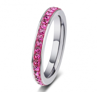 Prsten s růžovými kamínky vel. 9