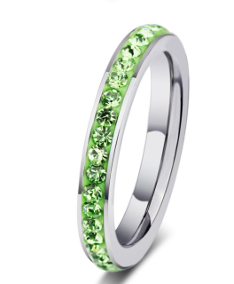 Prsten se zelenými kamínky vel. 9
