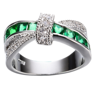 Prsten překřížený  zelený vel. 8
