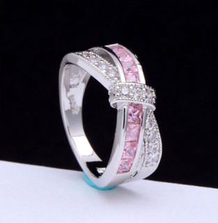 Prsten překřížený růžový vel. 8