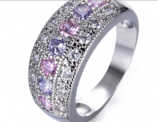 Prsten s růžovými krystalky vel. 7