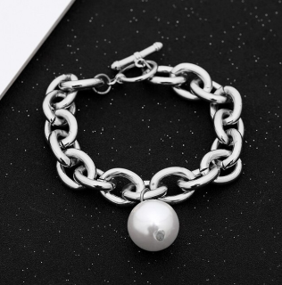 Náramek řetěz s perličkou - stříbrný