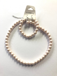 Sada perličky náhrdelník, náramek a naušnice - sv.růžová