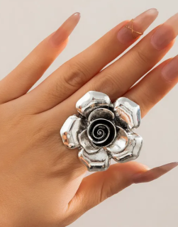 Prsten růže velká - stříbrný