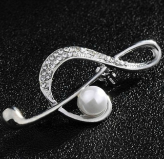 Brož houslový klíč s perličkou - stříbrná