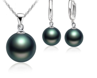 Sada náhrdelník a naušnice - perličky - černá