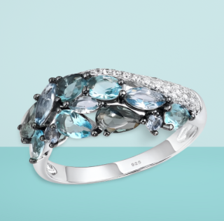 Prsten s krystalky modrý vel. 7