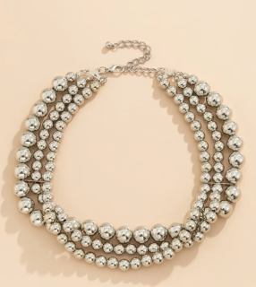Náhrdelník perličky 3-řadý - stříbrný