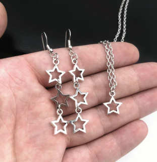 Sada náhrdelník a naušnice hvězdičky - stříbrná