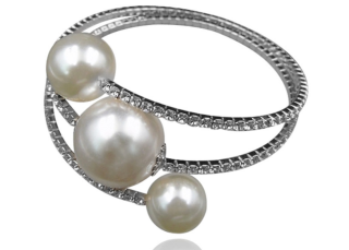 Náramek štrasový s perličkami - stříbrný