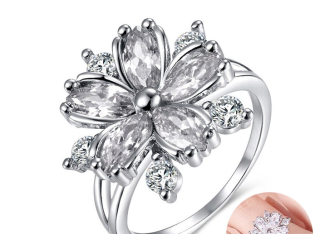 Prsten květina krystal - stříbrný vel. 8