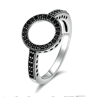 Prsten s kroužkem černé krystalky vel. 8 - stříbrný