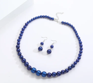 Sada náhrdelník a naušnice perličky - modrofialové